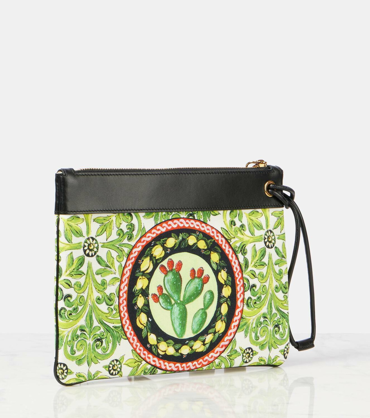Dolce&Gabbana Printed leather-trimmed canvas clutch