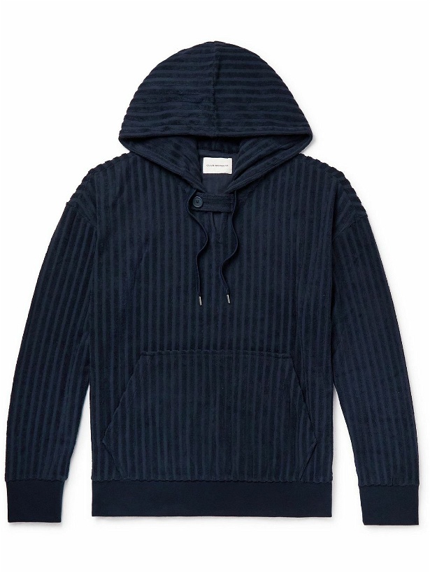 Photo: Club Monaco - Ribbed Cotton-Blend Terry Zip-Up Hoodie - Blue