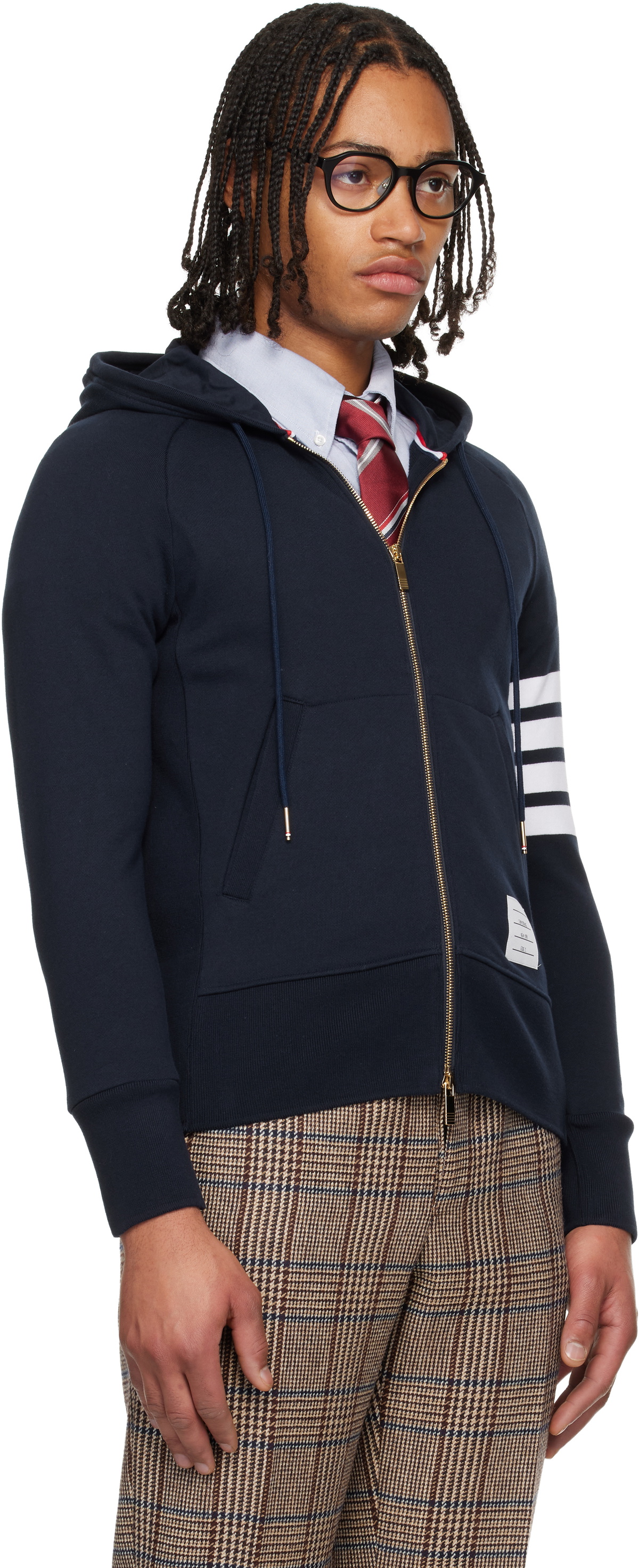 Thom Browne Navy Classic Loopback 4-Bar Full Zip Hoodie