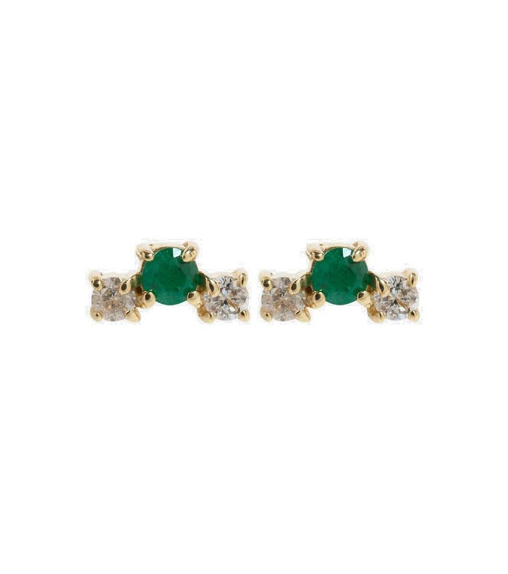 Photo: Stone and Strand Dainty Emerald Goddess 14kt gold stud earrings with emeralds and diamonds