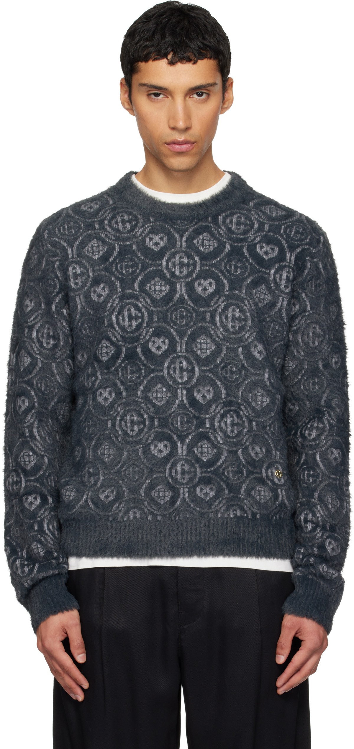Casablanca Gray Fluffy Monogram Sweater