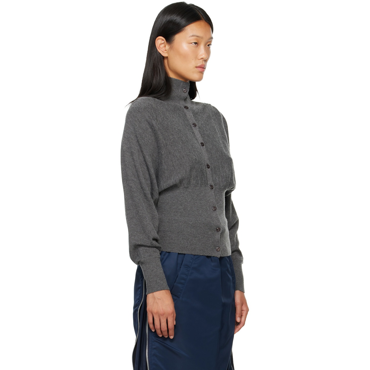 OPEN YY Gray Button Up Blouson Cardigan