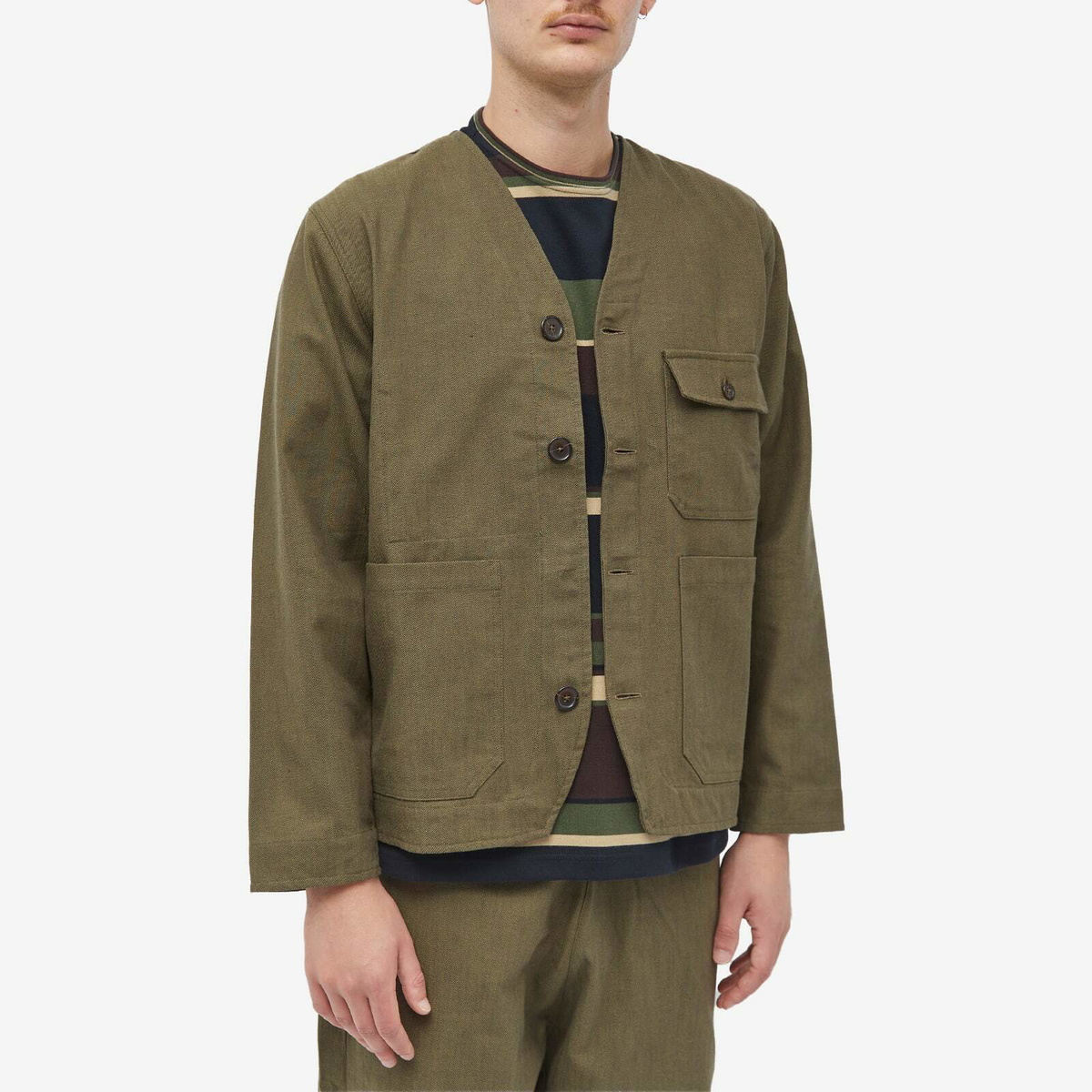 Universal Works Men's Kyo Cotton Cabin Jacket in Olive Universal Works