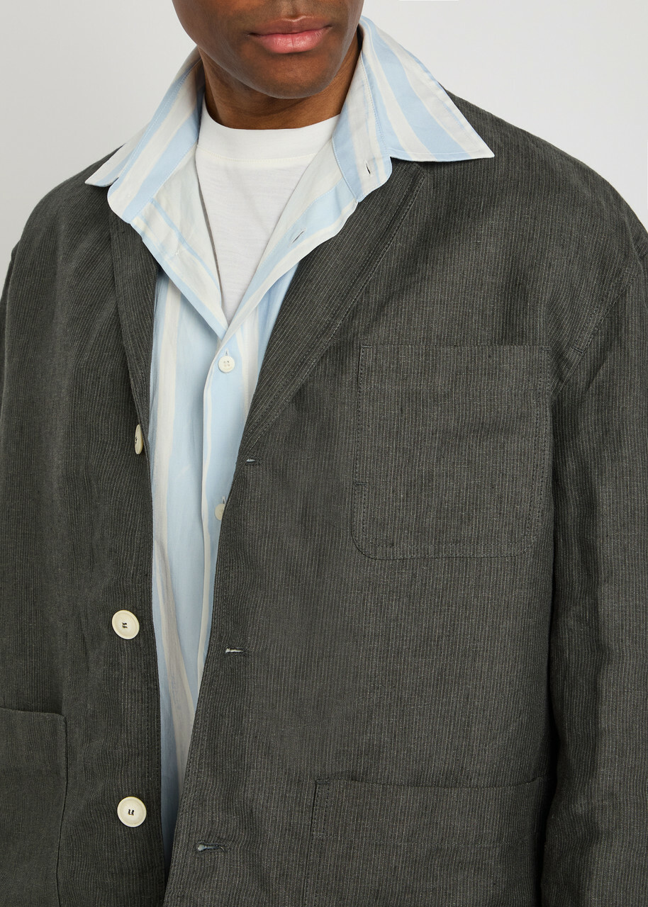Jacquemus La Veste Pastro Striped Linen Jacket Dark Grey
