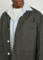 Jacquemus La Veste Pastro Striped Linen Jacket Dark Grey