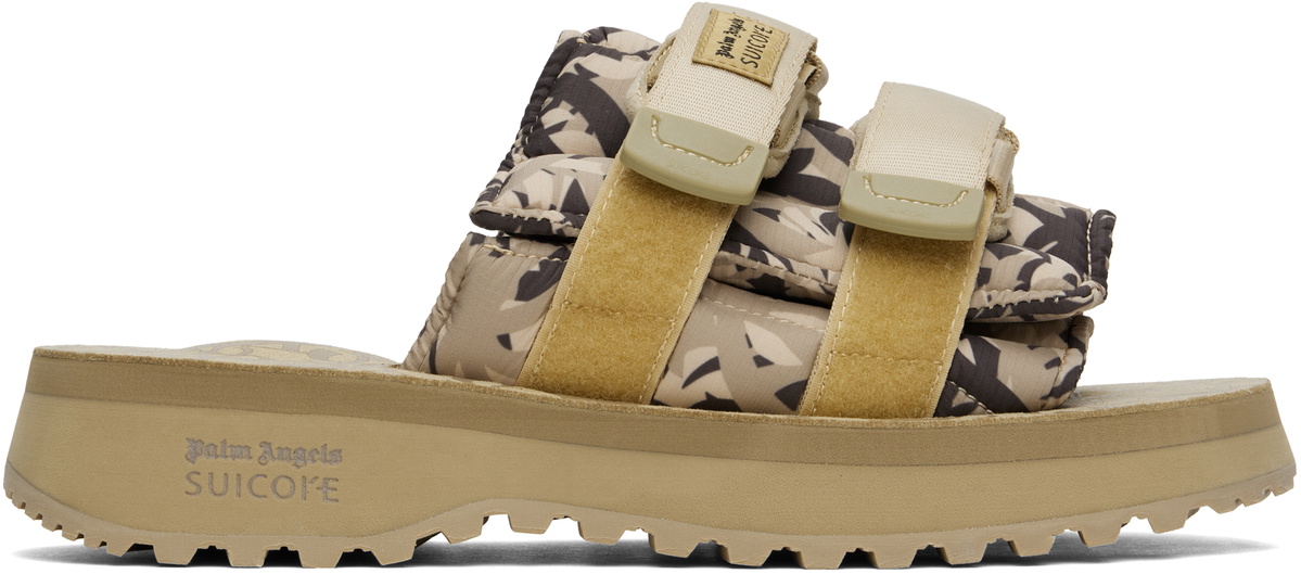 Palm Angels Beige & Black Suicoke Edition Moto-P Sandals