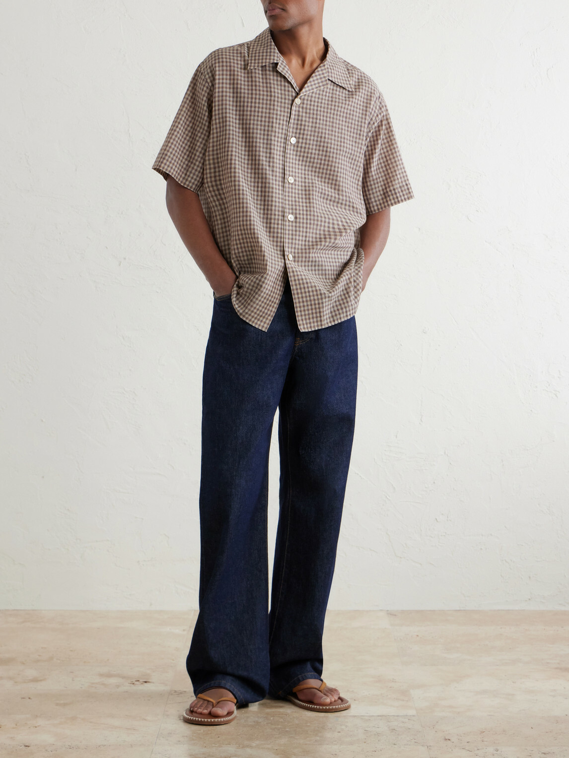 Auralee - Camp-Collar Checked Cotton Shirt - Brown