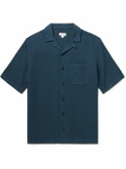 Sunspel - Camp-Collar Waffle-Knit Cotton Shirt - Blue