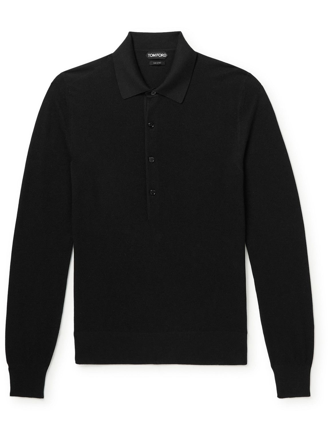 TOM FORD - Silk and Cotton-Blend Piqué Polo Shirt - Black TOM FORD