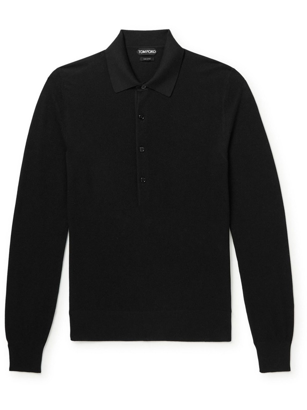 Photo: TOM FORD - Silk and Cotton-Blend Piqué Polo Shirt - Black