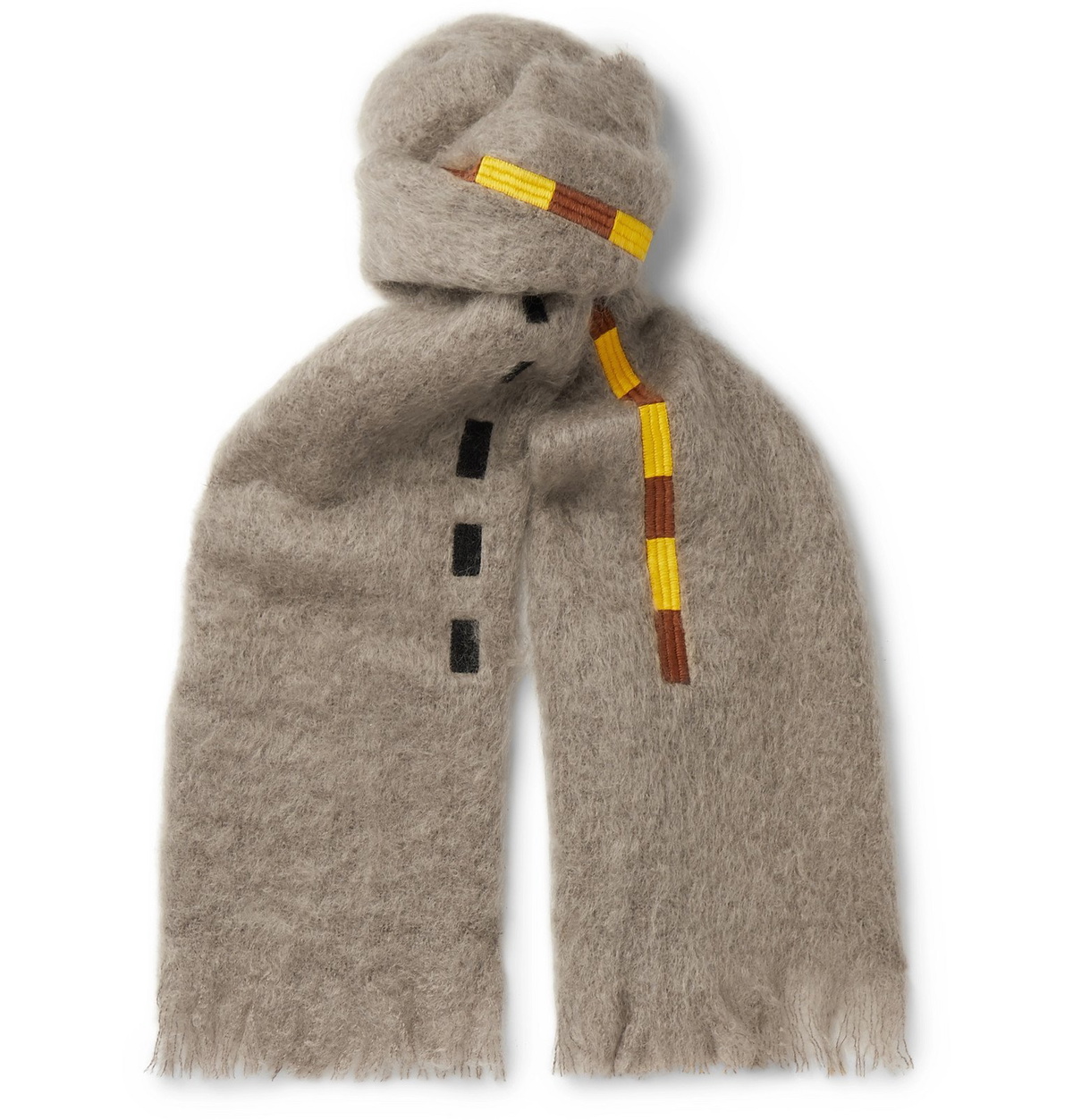 Jupe by Jackie - Settler Fringed Embroidered Mohair Scarf - Brown