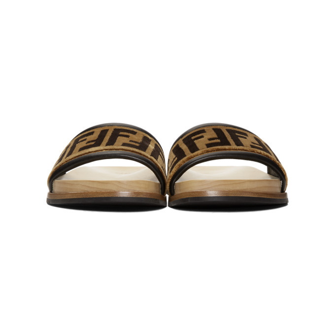 Fendi Brown Velvet Forever Fendi Slides Fendi