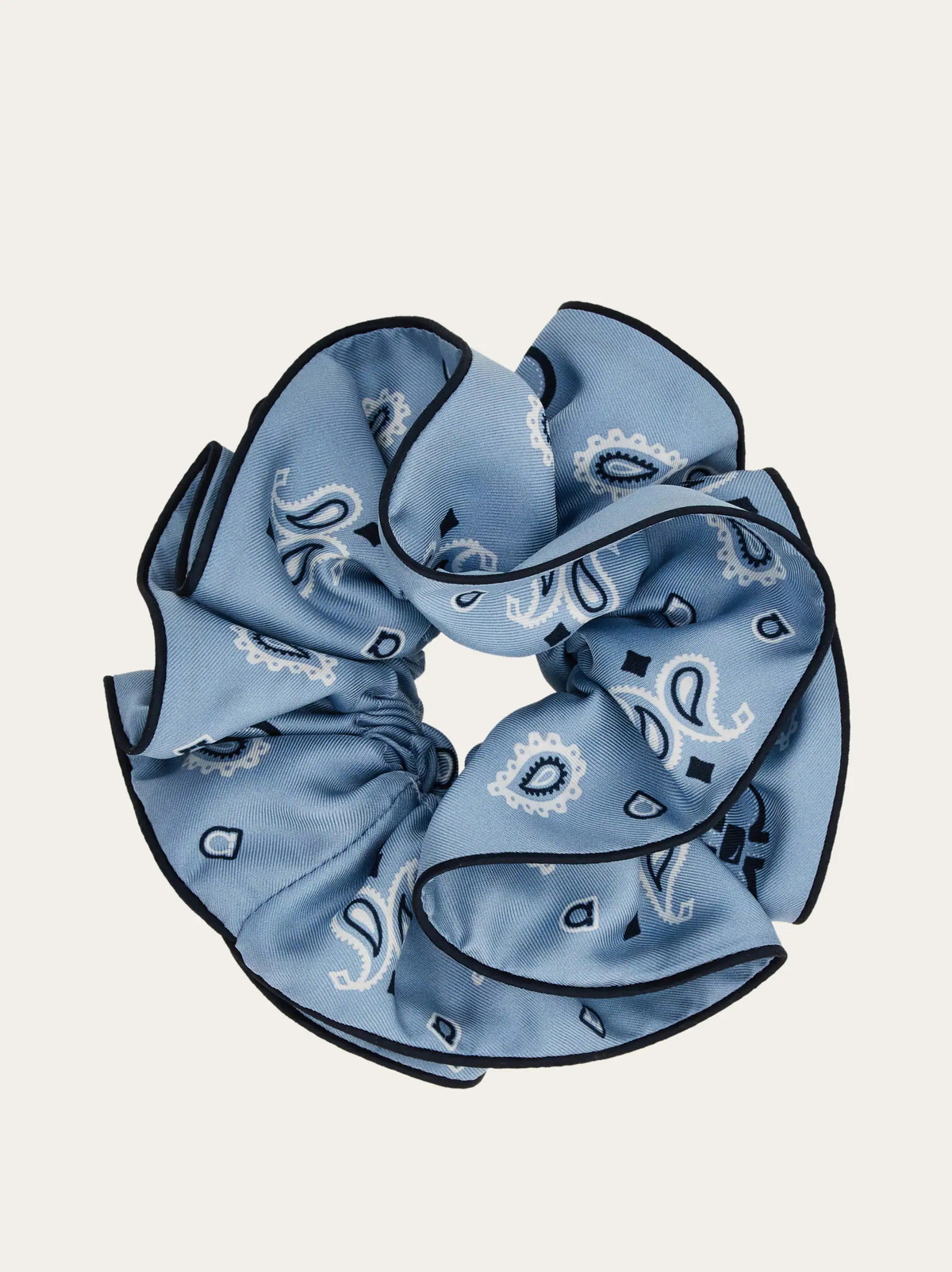 Ferragamo Womens Arabesque print silk scrunchie in Blue