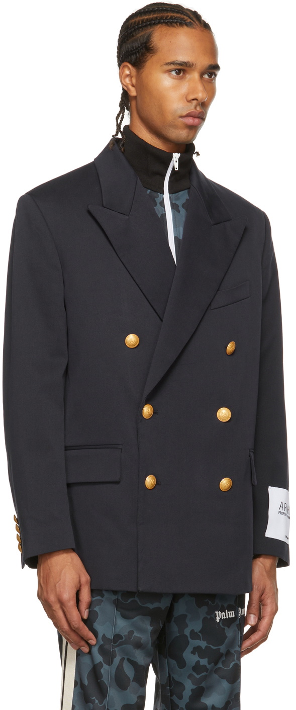 Palm Angels Navy Classic Double-Breasted Blazer Palm Angels