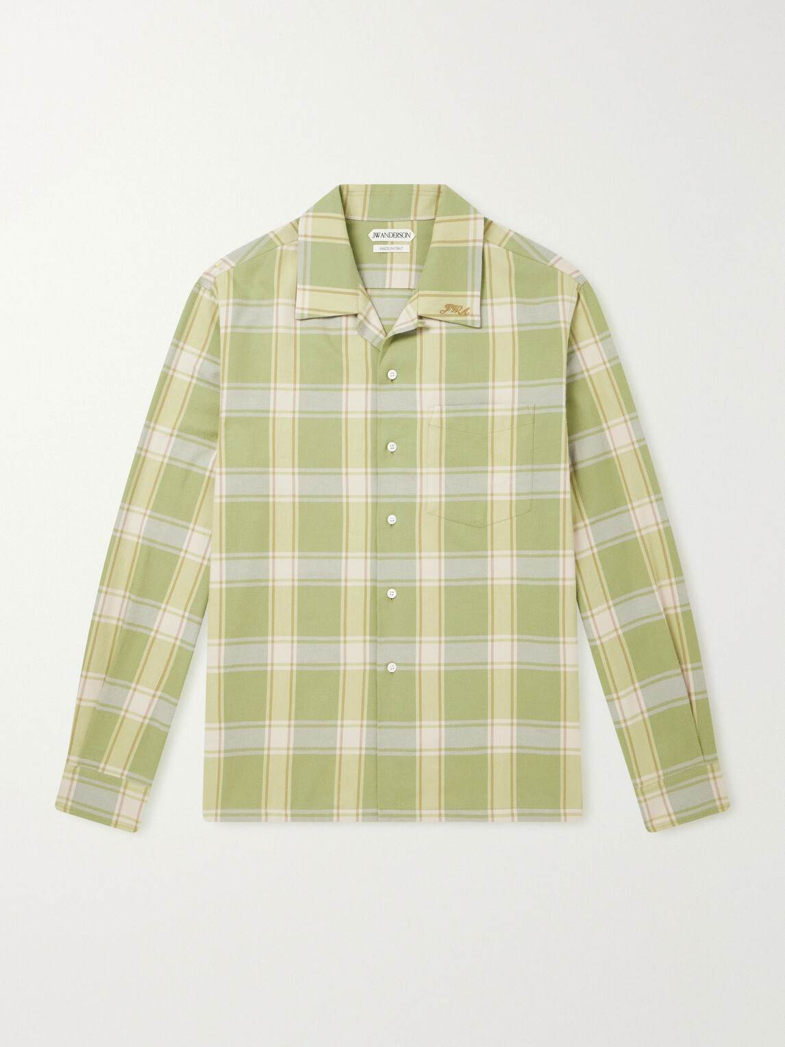 JW Anderson - Reversible-Collar Logo-Embroidered Checked Cotton-Twill Shirt - Green