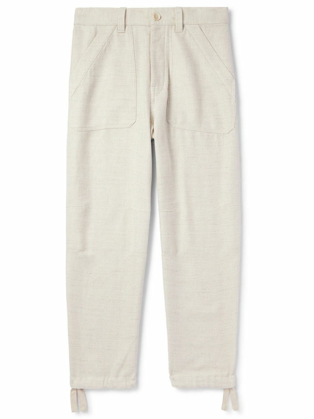 Photo: Brunello Cucinelli - Straight-Leg Herringbone Linen, Silk, Wool and Cotton-Blend Trousers - White