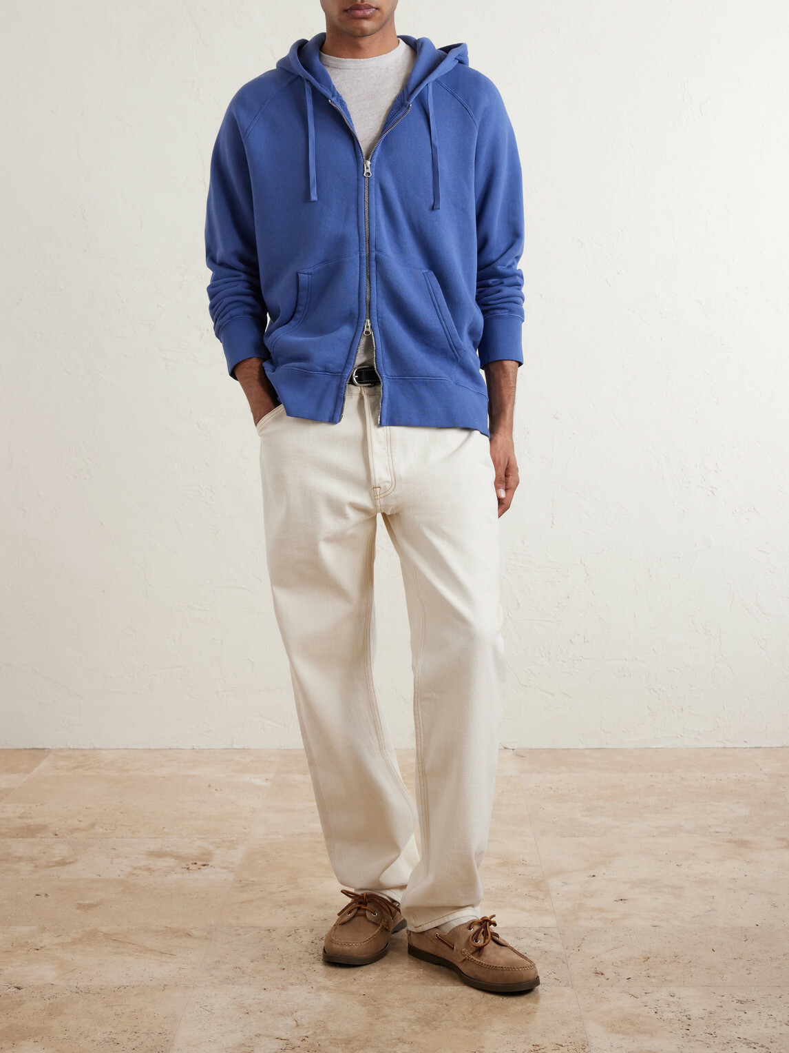 Hartford - Cotton-Jersey Zip-Up Hoodie - Blue