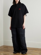 Balenciaga - Oversized Logo-Embroidered Cotton Polo Shirt - Black