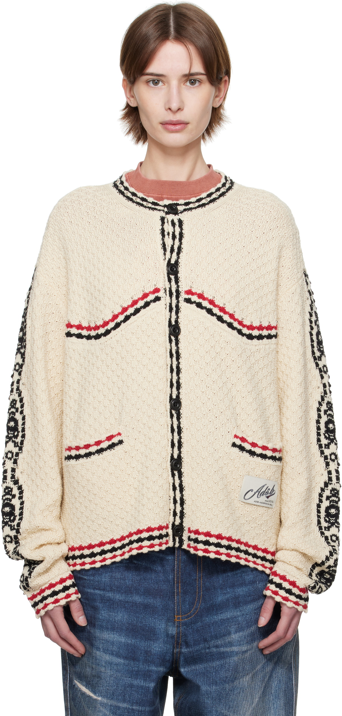 カーディガン ANDERSSON BELL FANTASIA ROUND-NECK CARDIGAN 5SA434 Andersson Bell Off-White Fantasia Round-Neck Cardigan