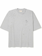 Marni - Bead-Embellished Embroidered Cotton-Jersey T-Shirt - Gray