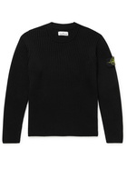 Stone Island - Logo-Appliquéd Ribbed Wool Sweater - Black