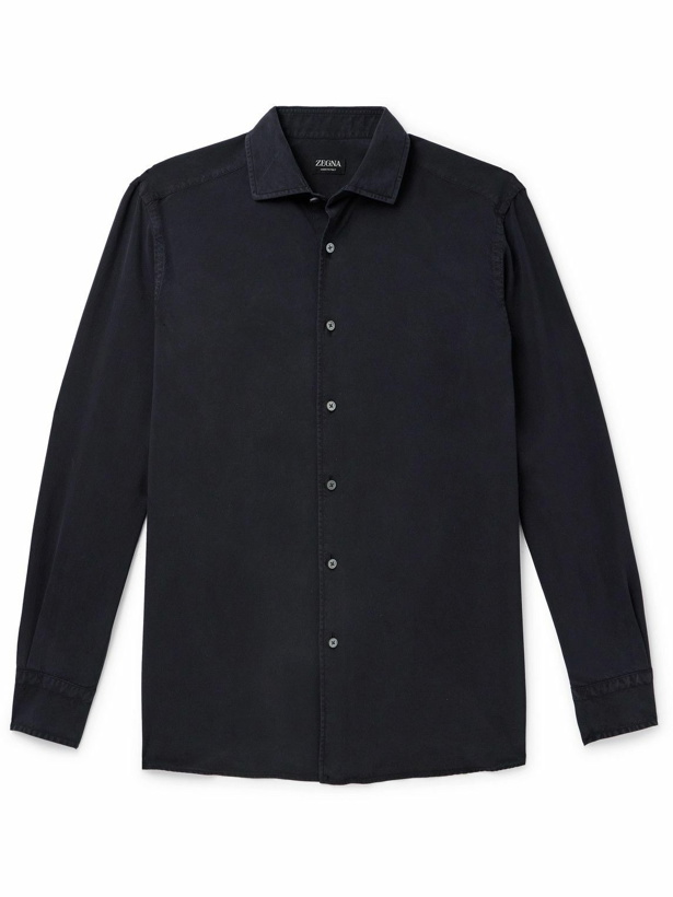 Photo: Zegna - Garment-Dyed Silk Shirt - Blue