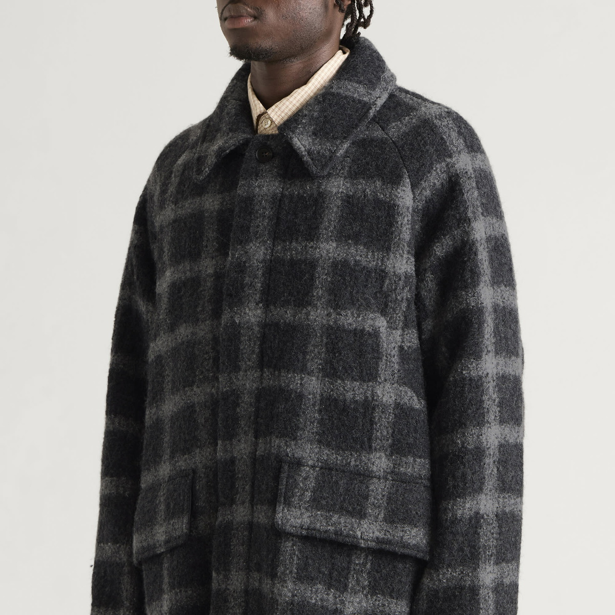 Gander Men's Long Coat in Grey Windowpane