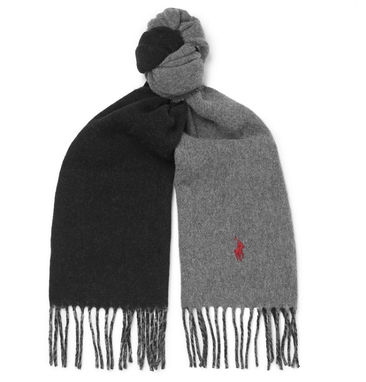 Photo: Polo Ralph Lauren - Reversible Fringed Wool-Blend Scarf - Gray