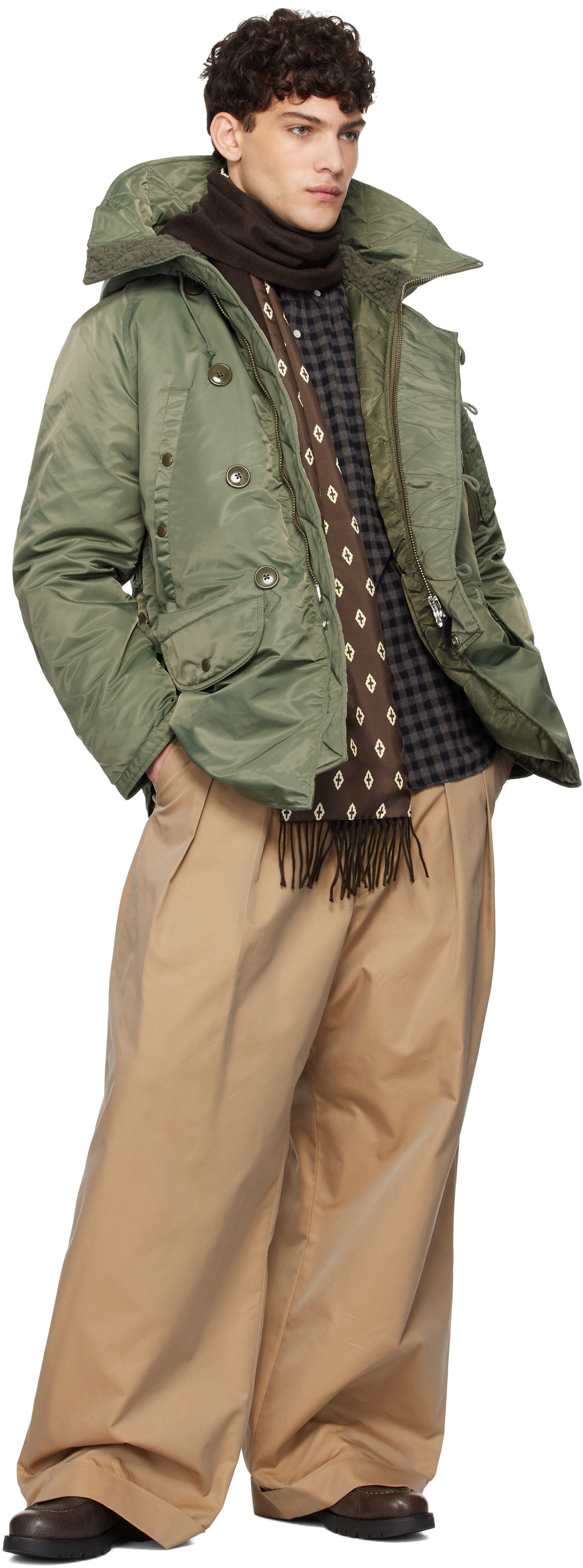 BEAMS PLUS Brown Reversible Silk/Cashmere Scarf