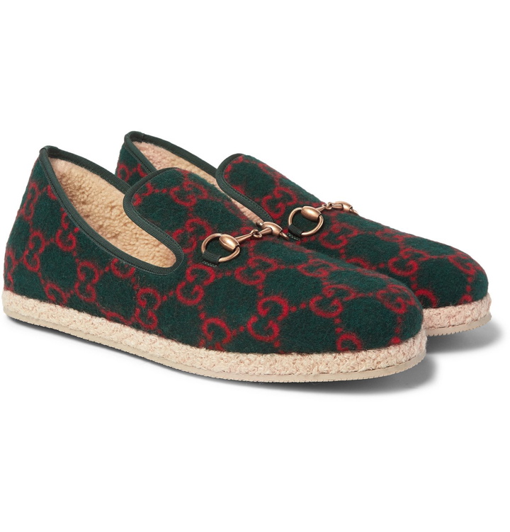 Photo: Gucci - Fria Horsebit Logo-Print Wool Loafers - Green