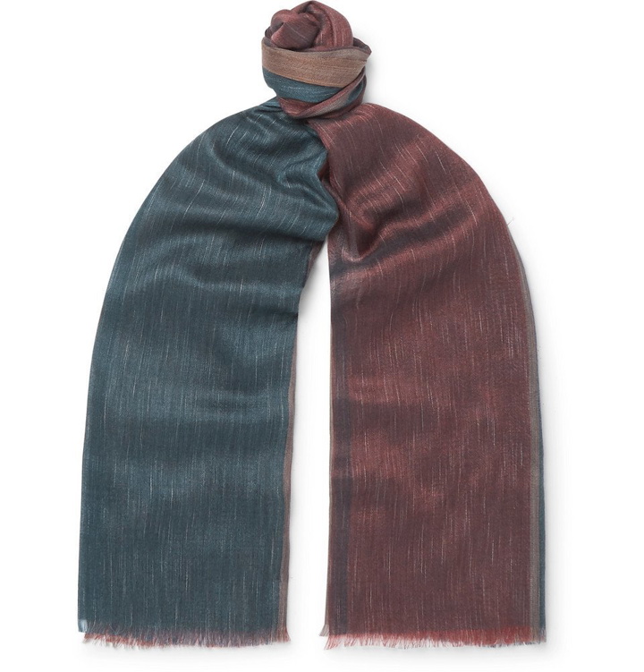 Photo: Loro Piana - Fringed Cashmere and Silk-Blend Scarf - Blue