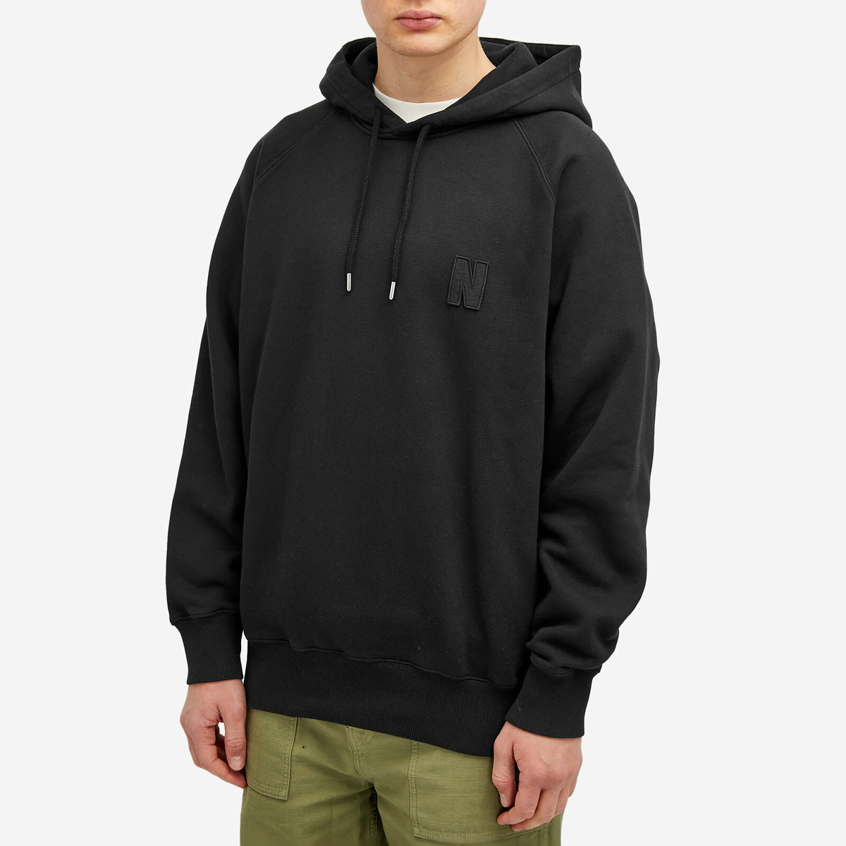 Norse Projects Men's Marten Raglan N Patch Hoodie in Black