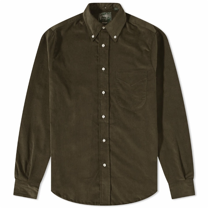 Photo: Gitman Vintage Men's Button Down Corduroy Shirt in Olive