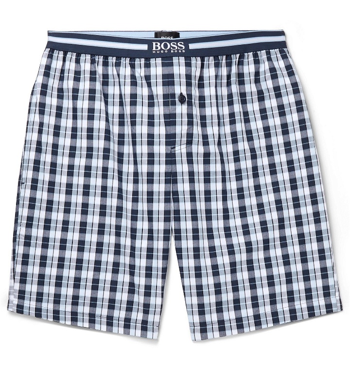 Photo: Hugo Boss - Checked Cotton Pyjama Shorts - Blue