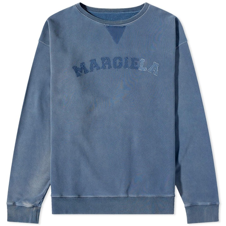 Photo: Maison Margiela Men's Distressed College Logo Crew Sweat in Blue