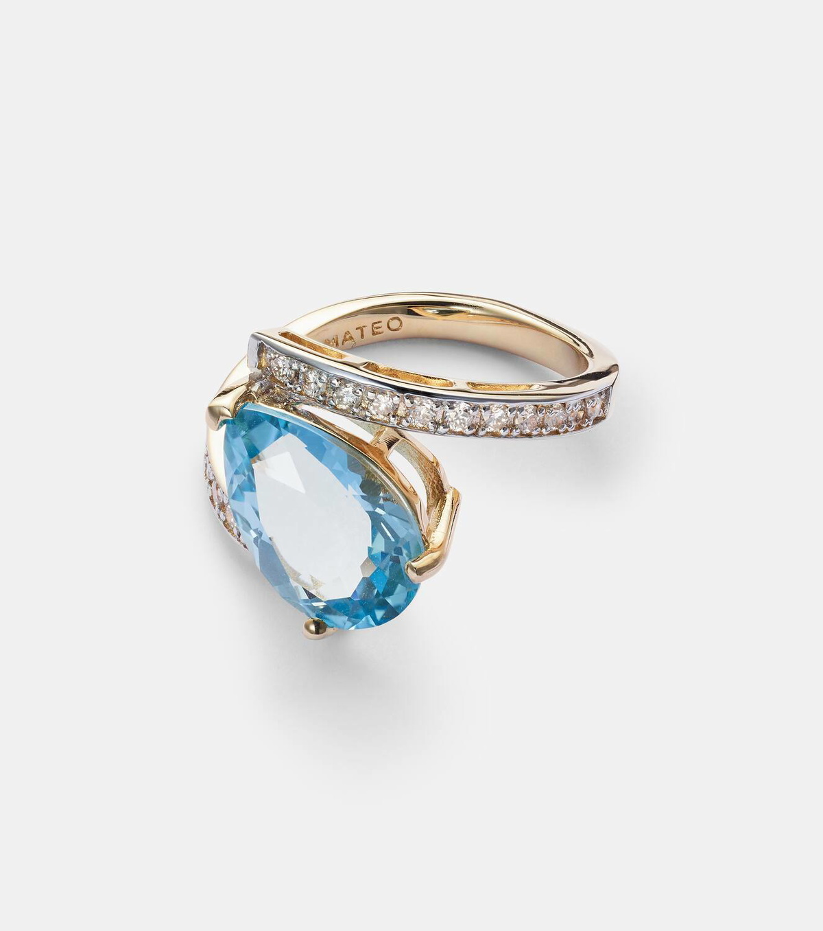 Mateo Slanted 14kt gold ring with topaz