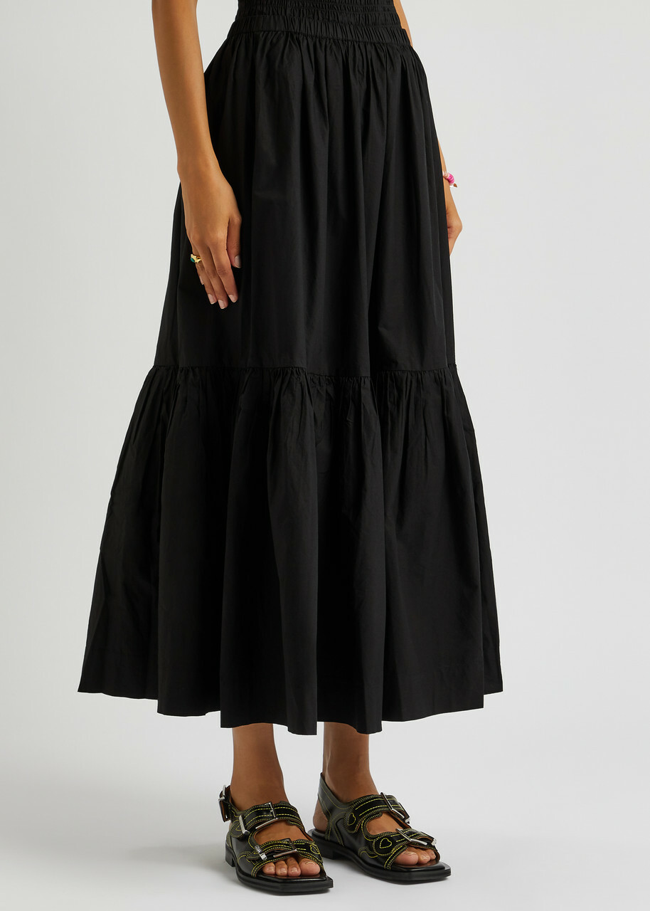 スカート GANNI BLACK MAXI SKIRT Ganni Cotton-poplin Maxi Skirt Black GANNI