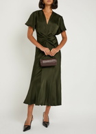 Victoria Beckham Bella Gathered Satin Midi Dress Olive