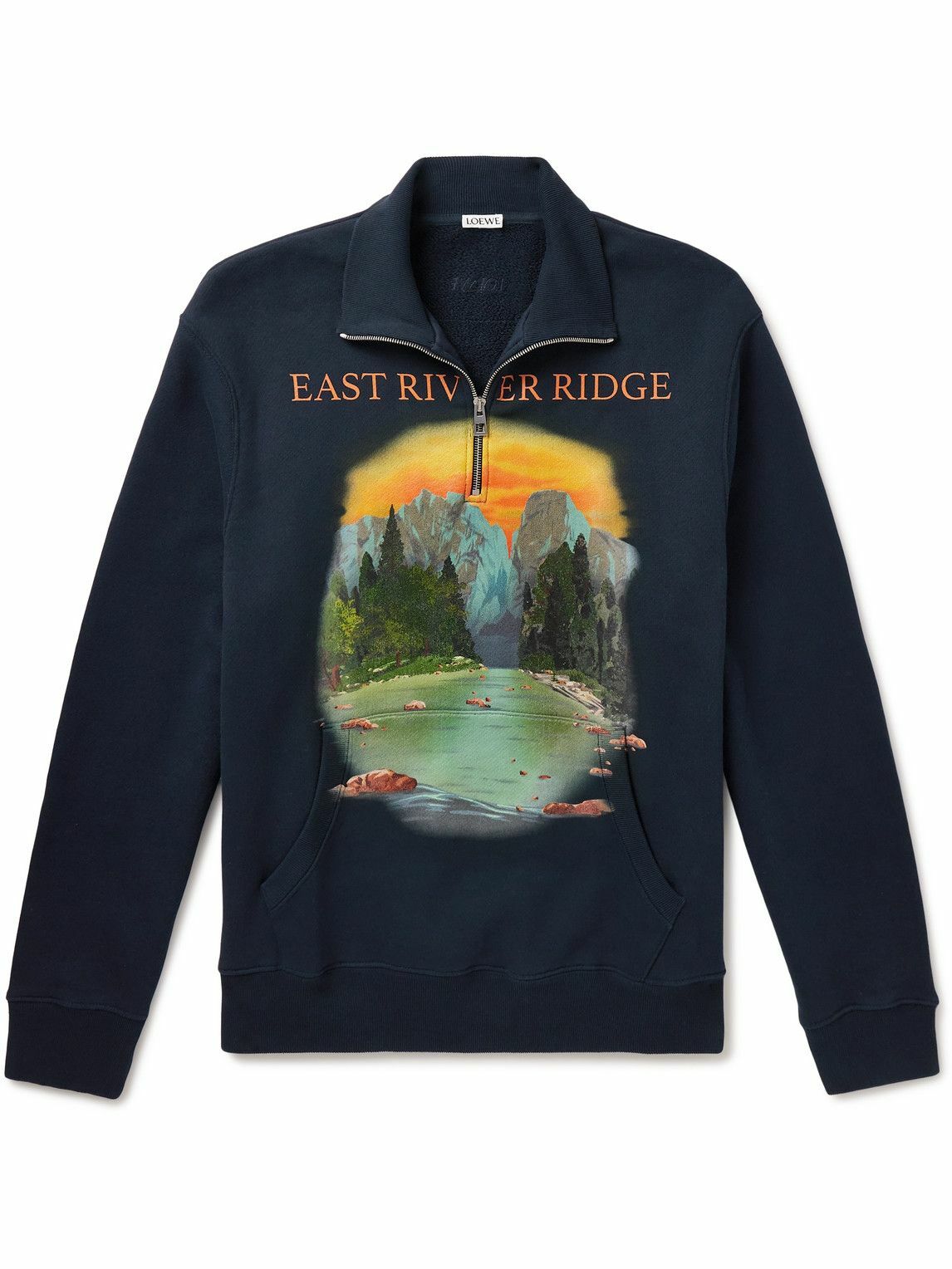 LOEWE - Printed Cotton-Jersey Half-Zip Sweatshirt - Blue Loewe