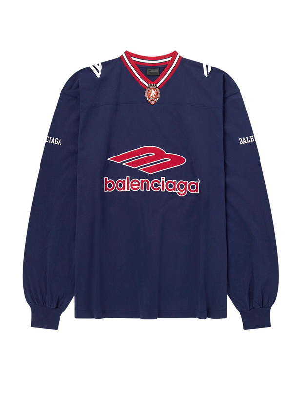 Photo: Balenciaga - Oversized Appliquéd Printed Cotton-Jersey T-Shirt - Blue