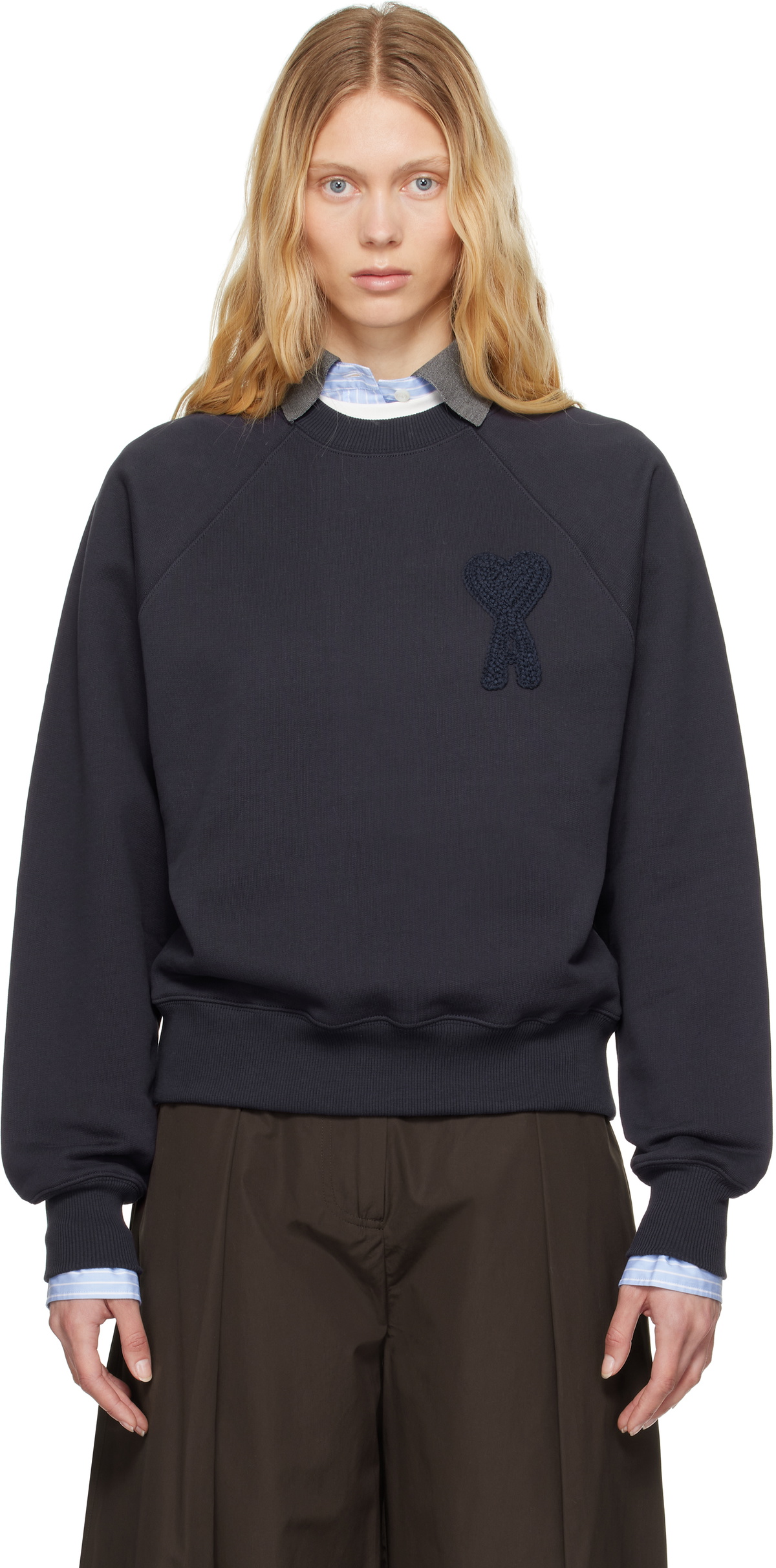 関税込★アミ★AMI★de Coeur Tone-On-Tone Half Zip Sweatshirt Ami Paris Ami de Coeur Half-Zip Boxy Fit Sweatshirt Beige