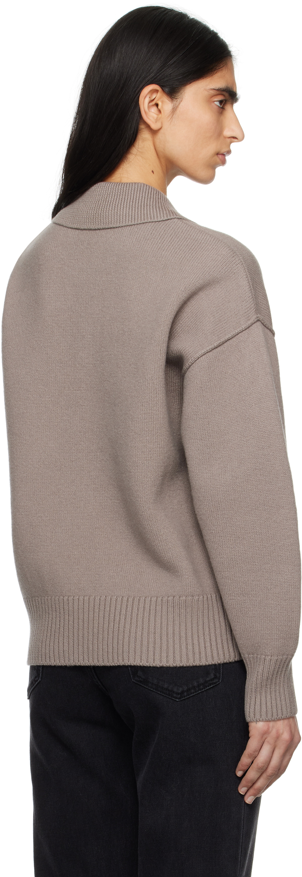 新品 AMI Paris Taupe Wool Ami de Coeur AMI Paris TAUPE WOOL AMI DE COEUR CARDIGAN | REVERSIBLE