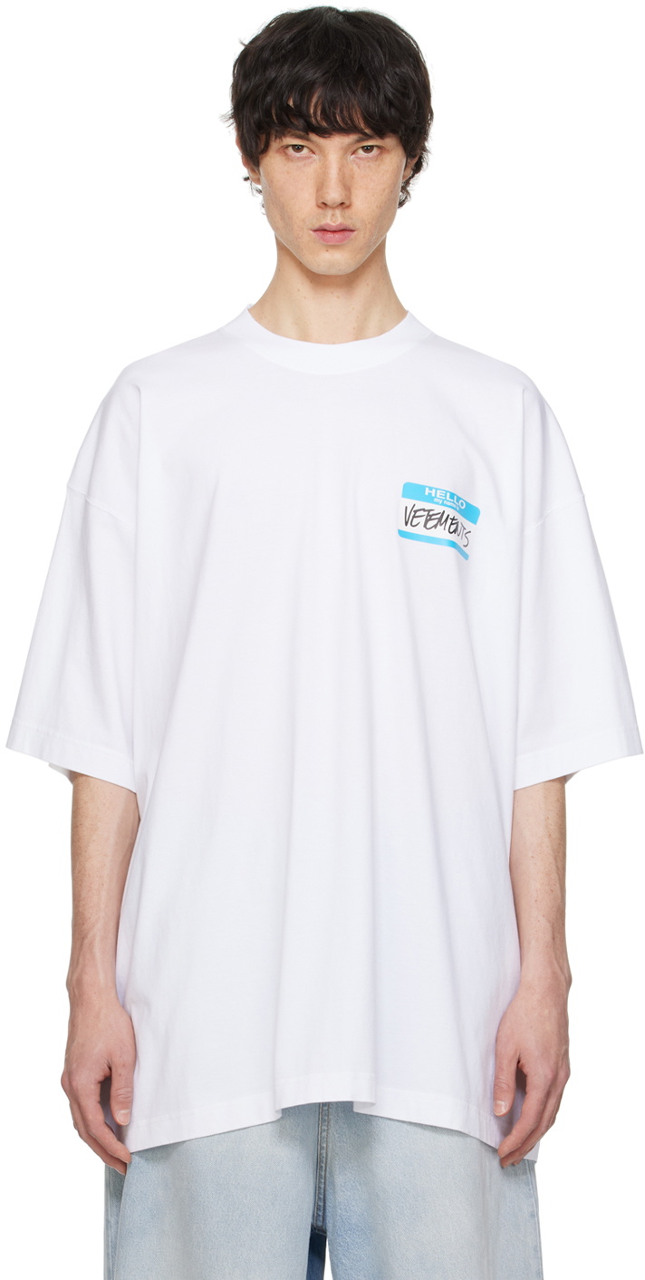 関税込【VETEMENTS】Name Badge T-Shirt White VETEMENTS White 'My Name Is Vetements' T-Shirt Vetements