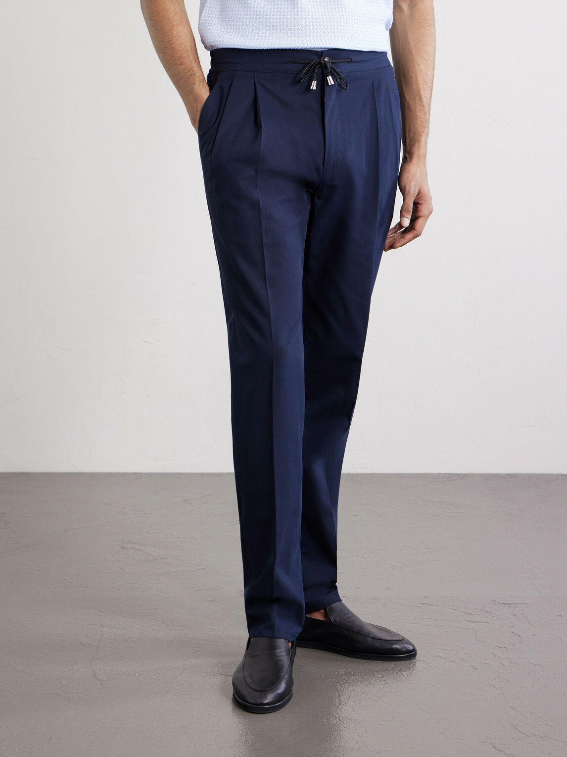 De Petrillo - Straight-Leg Pleated Cotton-Twill Trousers - Blue