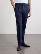 De Petrillo - Straight-Leg Pleated Cotton-Twill Trousers - Blue