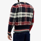 Thom Browne Men's Jacquard Tartan Donegal Crew Knit in Red/White/Blue