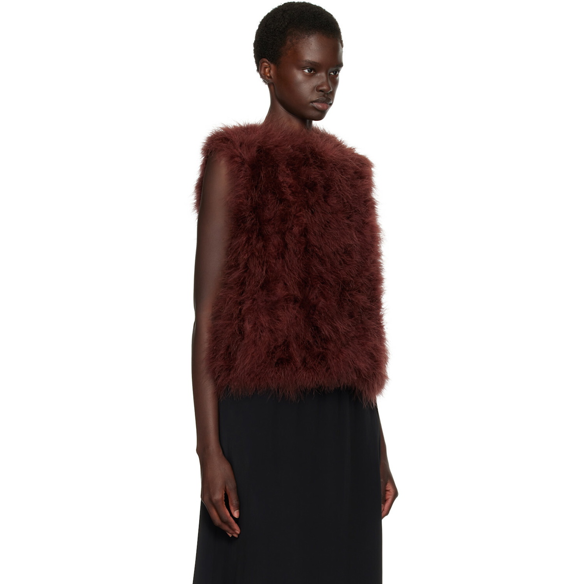 Yves Salomon Brown Cropped Feather Gilet Vest