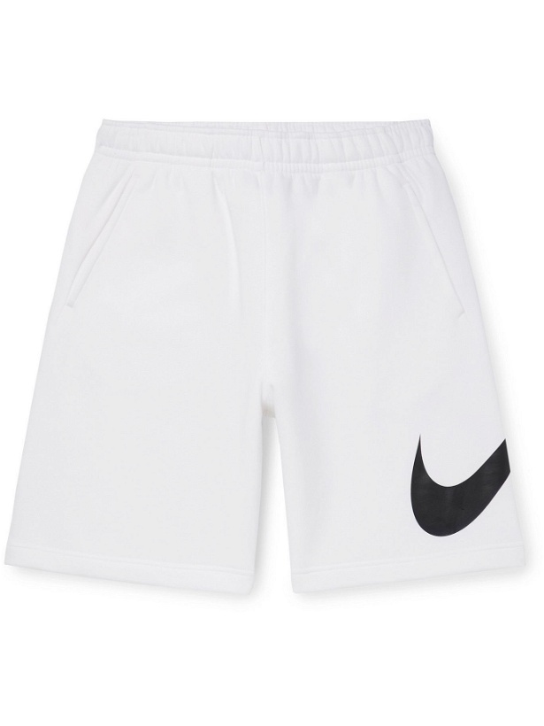 Photo: NIKE - Logo-Print Fleece-Back Cotton-Blend Jersey Shorts - White