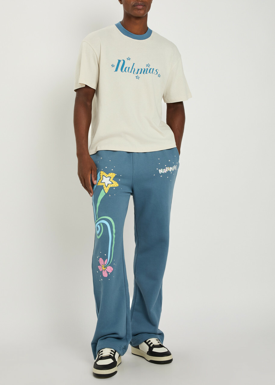 Nahmias Ringer Logo-print Cotton T-shirt White And Blue