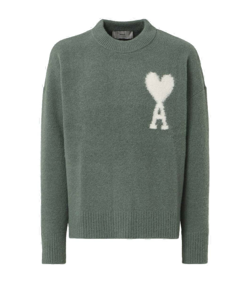 ★★AMI PARIS★★ Logo Patch Wool Blend Knit Dark Navy FKS02 Ami Paris Oversized Logo-intarsia Merino-wool Sweater in